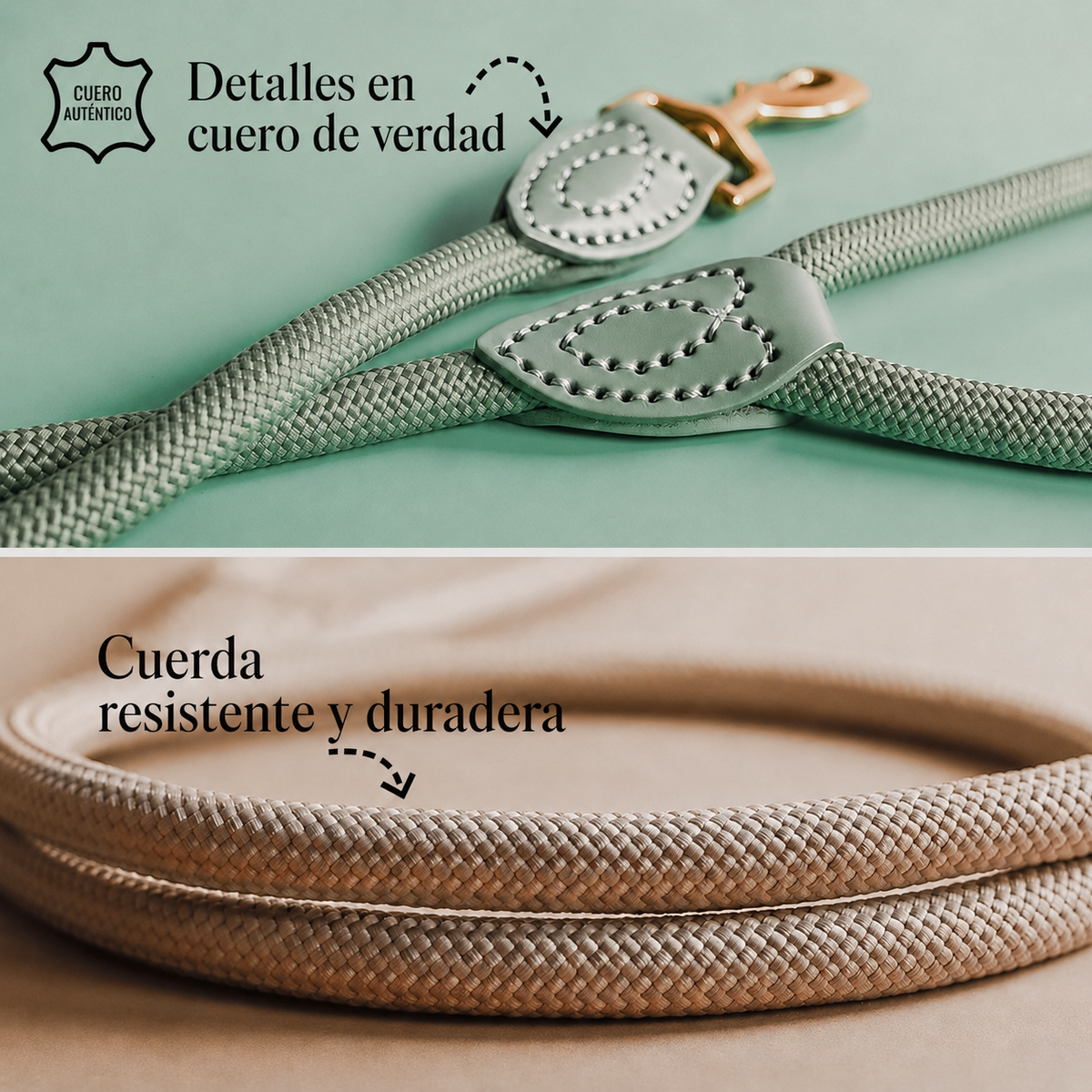 Correa WINNOWO - detalle de cuero auténtico y cuerda resistente
